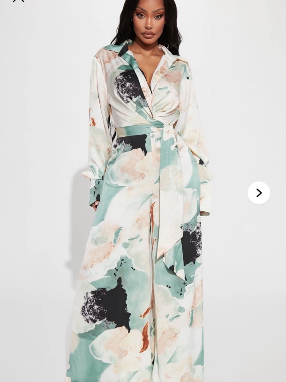 Fashion Nova Take Me Away SatinJumpsuit - Green/combo